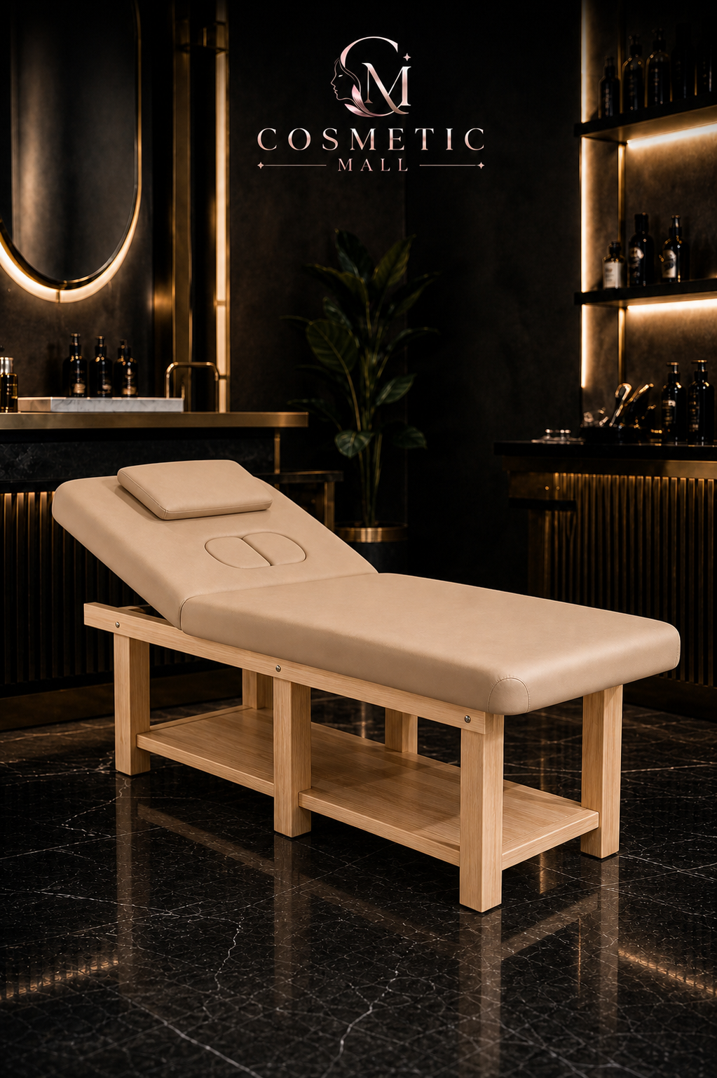 Adjustable Wooden Facial Massage Bed Light Brown 190x80CM