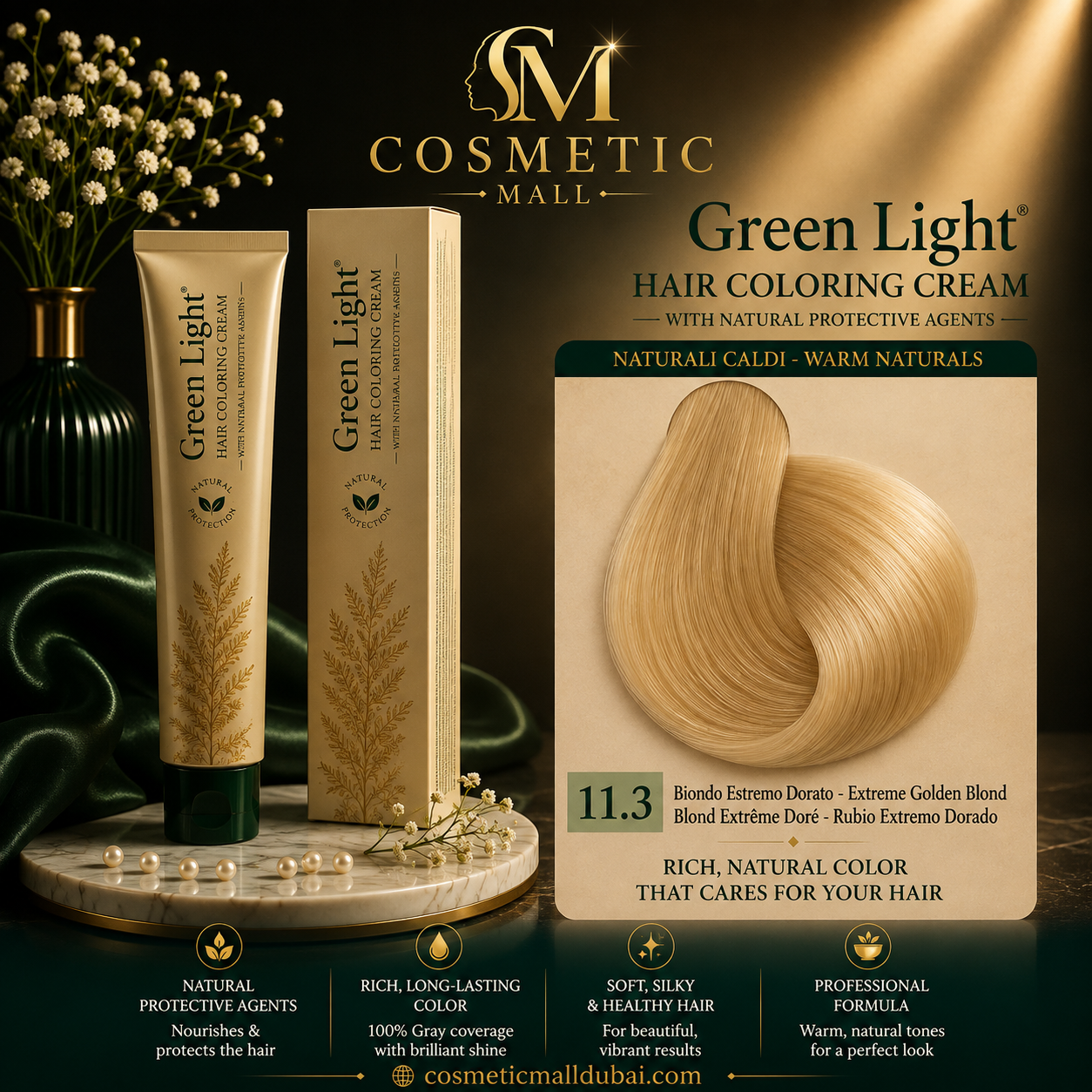 Green Light Hair Coloring Cream 11.3 Extreme Golden Blonde | Professional Permanent Hair Color