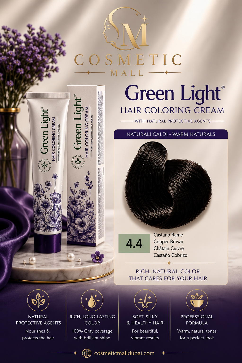 Green Light Hair Coloring Cream 4.4 Copper Brown | Professional Permanent Hair Color