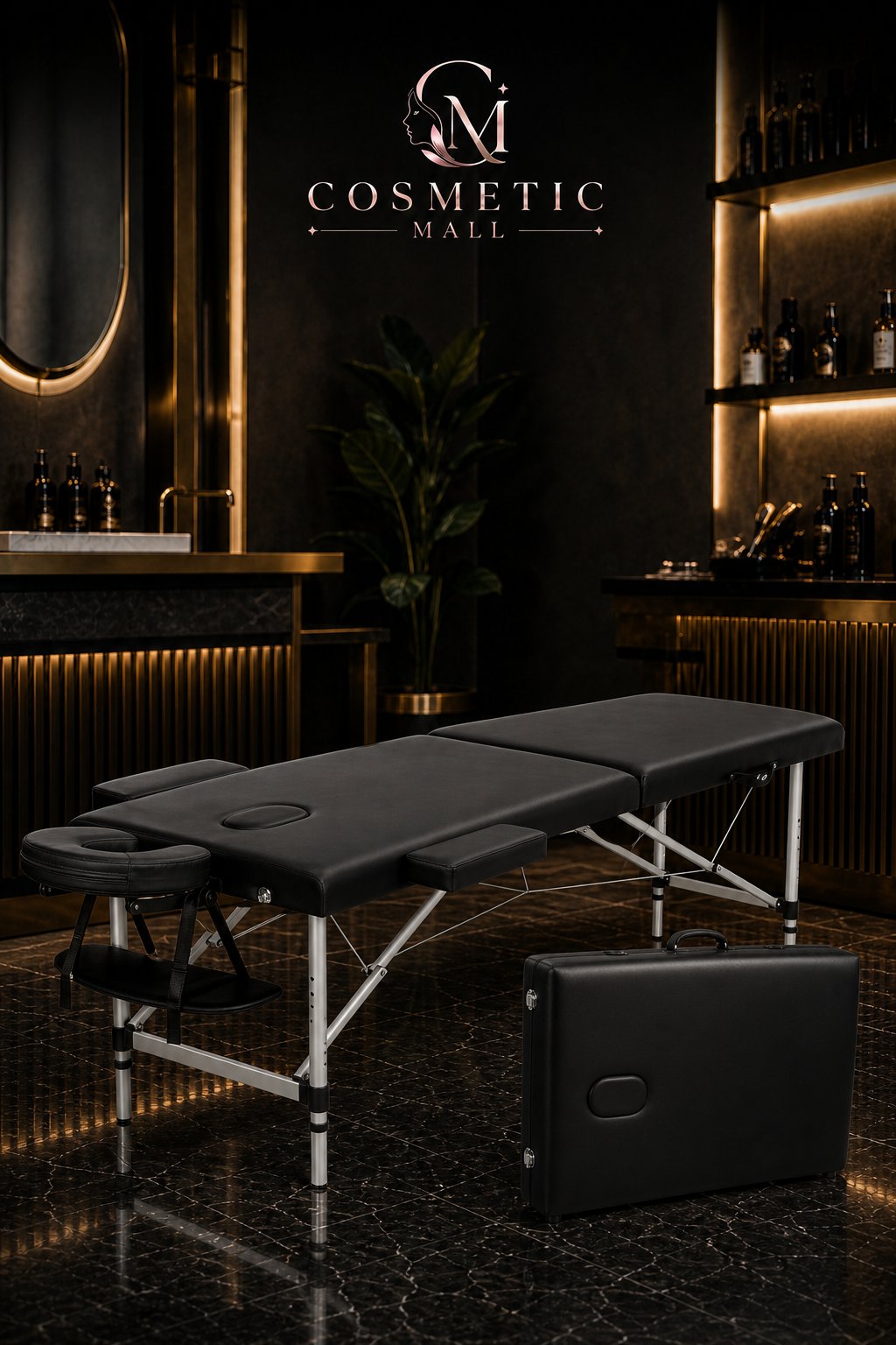 E.Fit Portable Folding Bed with Aluminum alloy Black 185x70x(55-80cm)+pillow 28cm