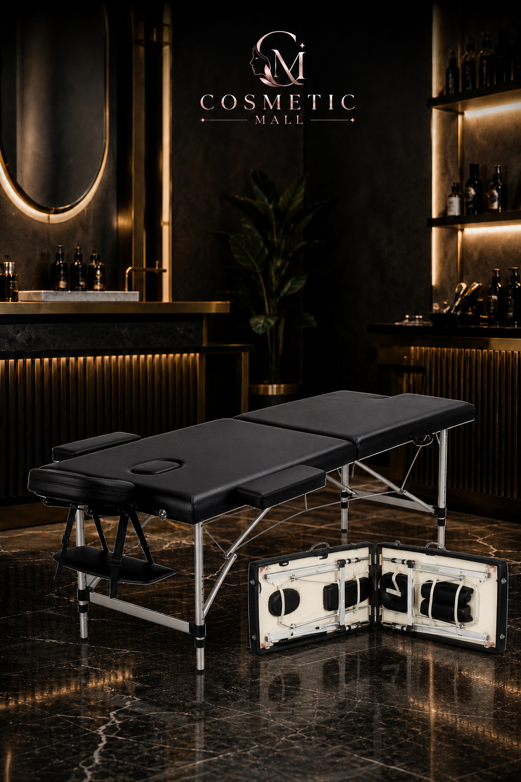 E.Fit Portable 2 Folding Bed with Aluminum alloy Black 185x70x(55-80cm)+pillow 28cm