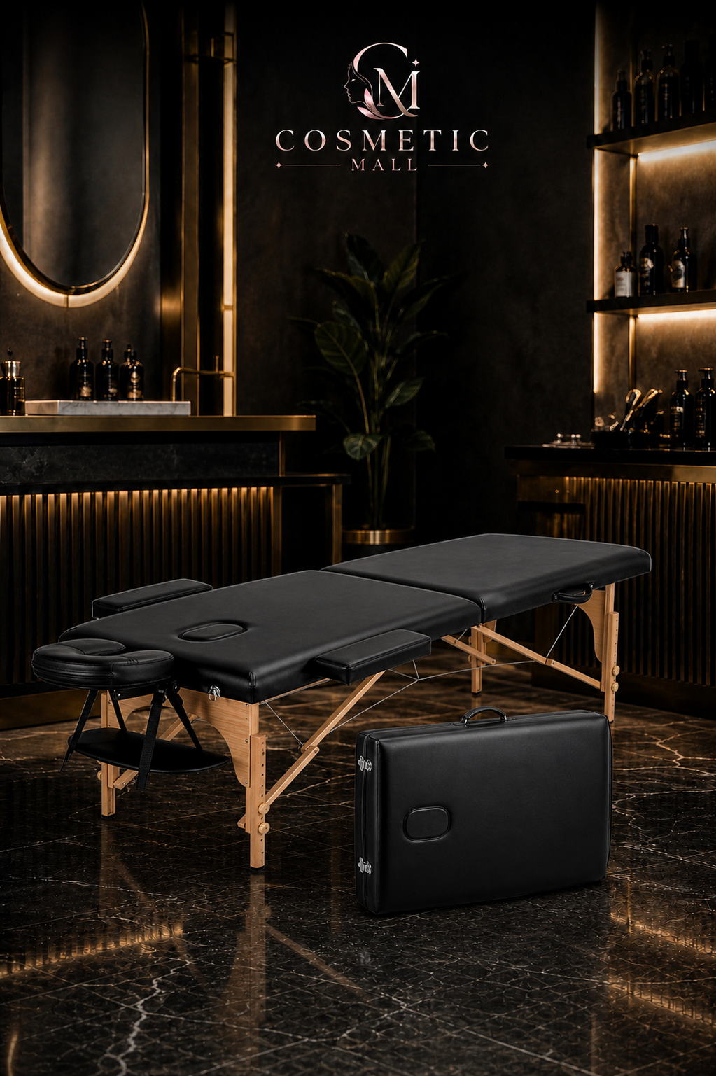 E.Fit Portable 2 Folding Bed with Wooden Black 185x70x(55-80cm)+pillow 28cm