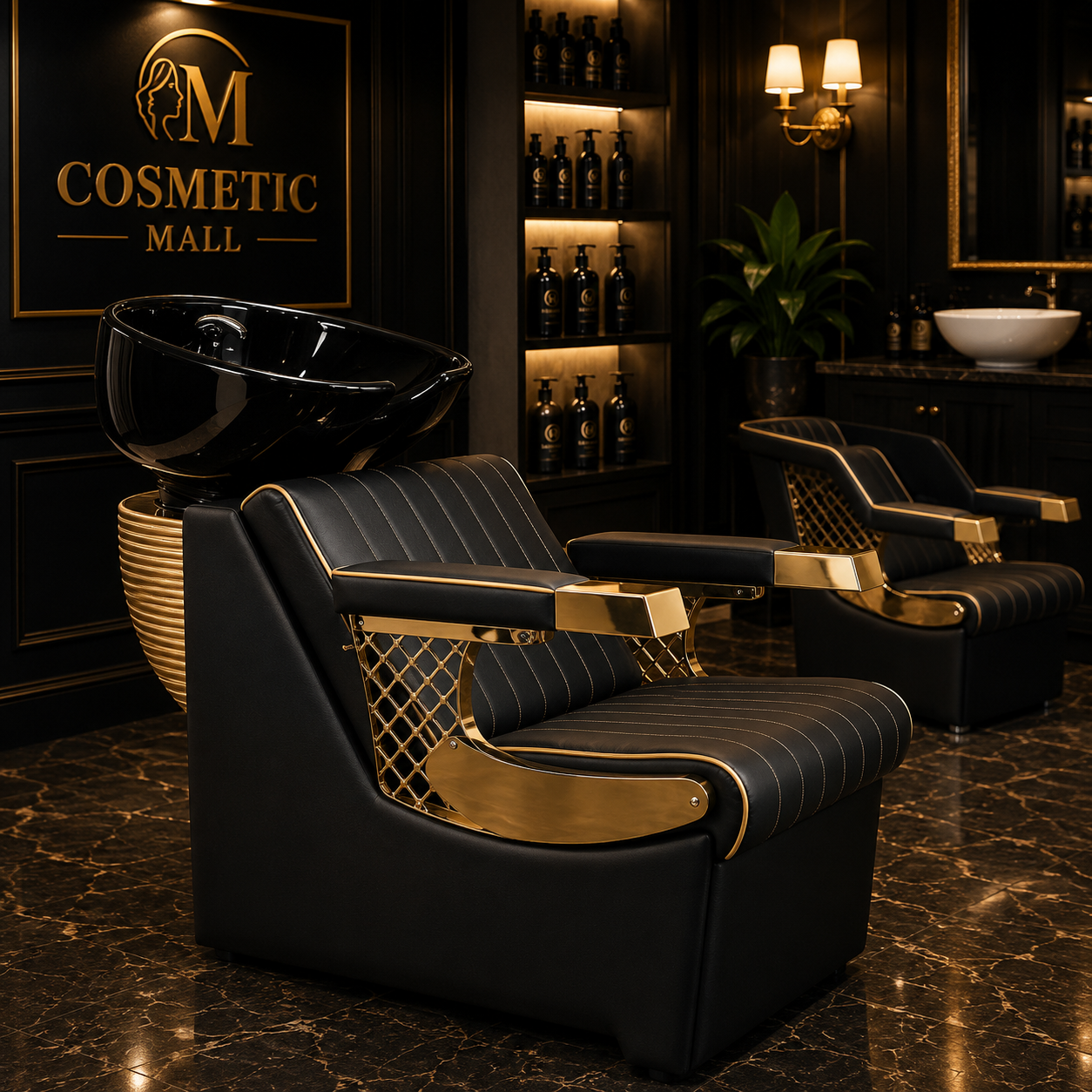 Luxury Shampoo Backwash Unit – Gold Mesh Edition