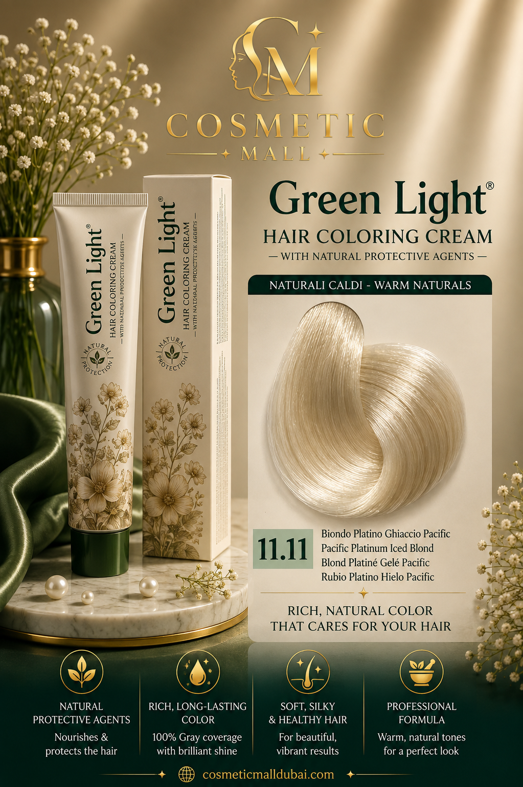 Green Light Hair Coloring Cream 11.11 Pacific Platinum Iced Blonde | Professional Permanent Hair Color