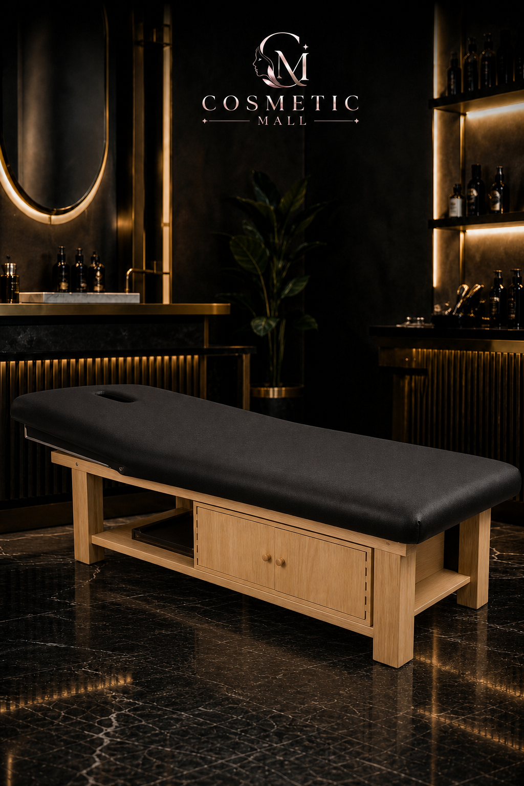 Raised Half Cabinet Latex Wooden Bed Black