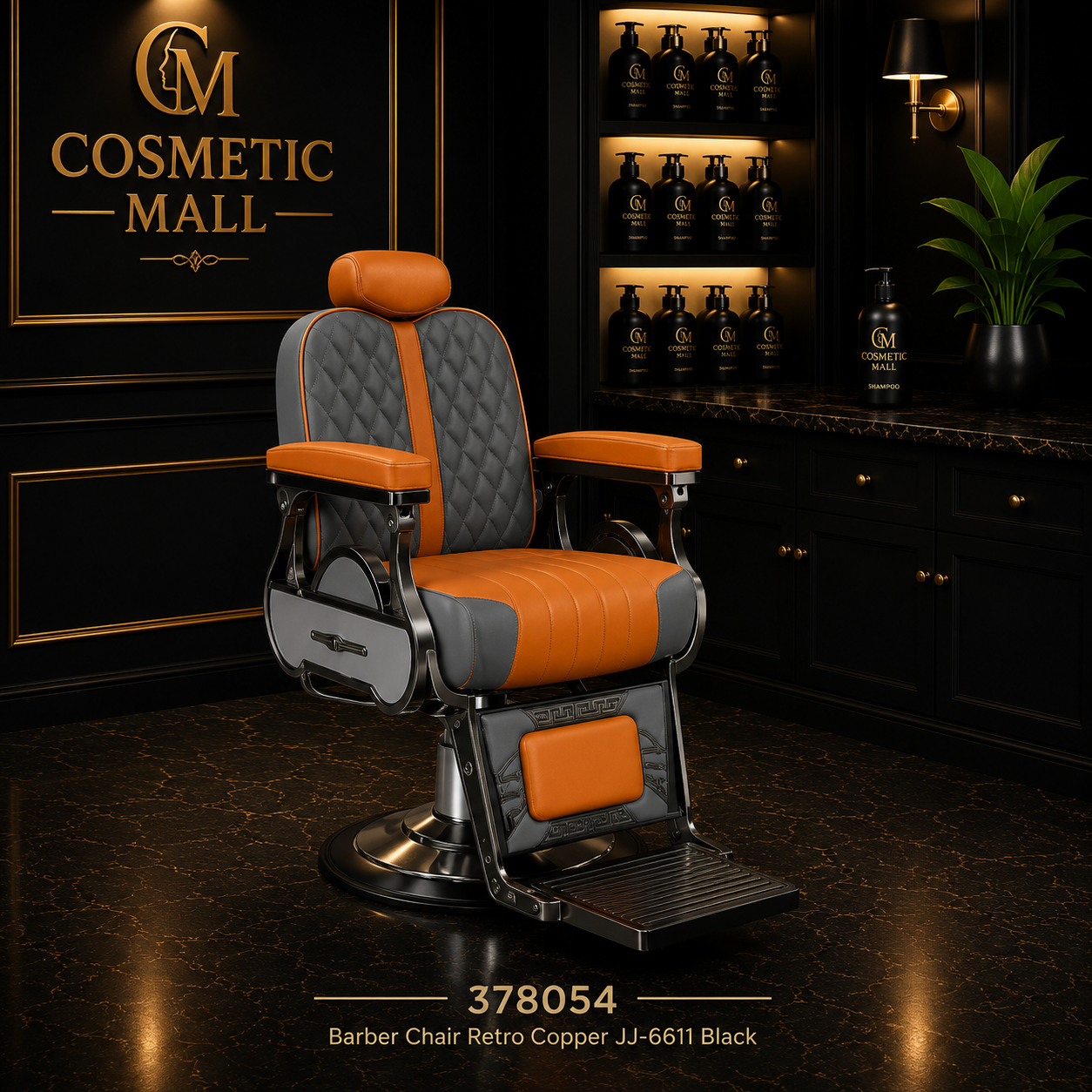 378054 – Retro Barber Chair Grey &amp; Orange