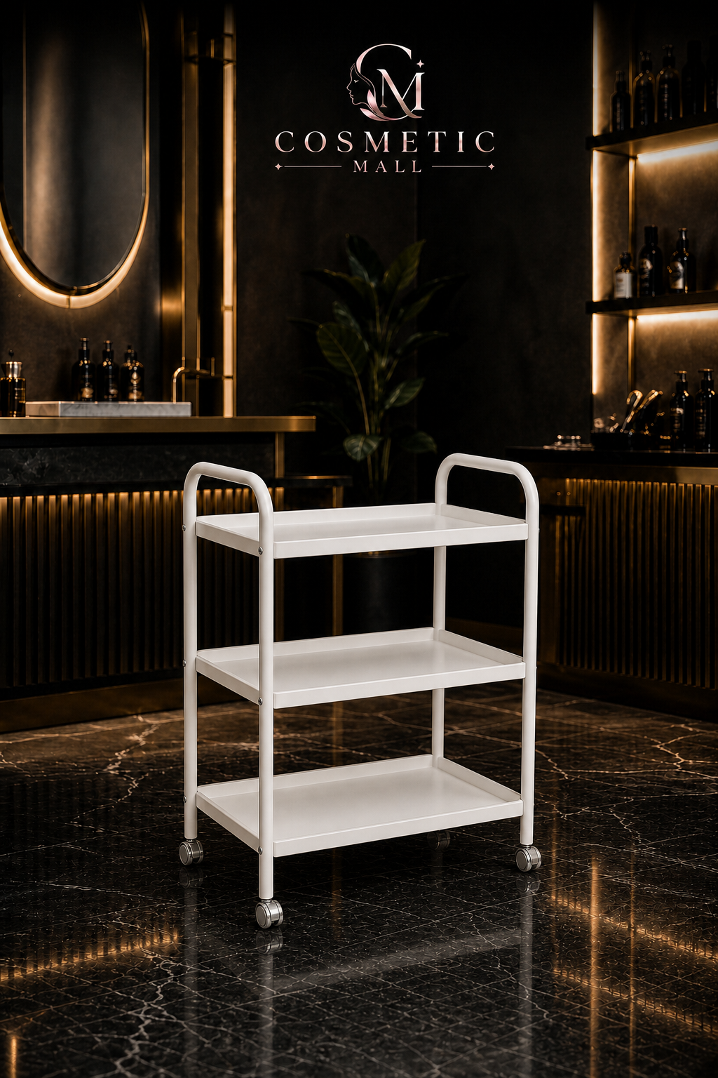 Elite Beauty Glass Trolley White