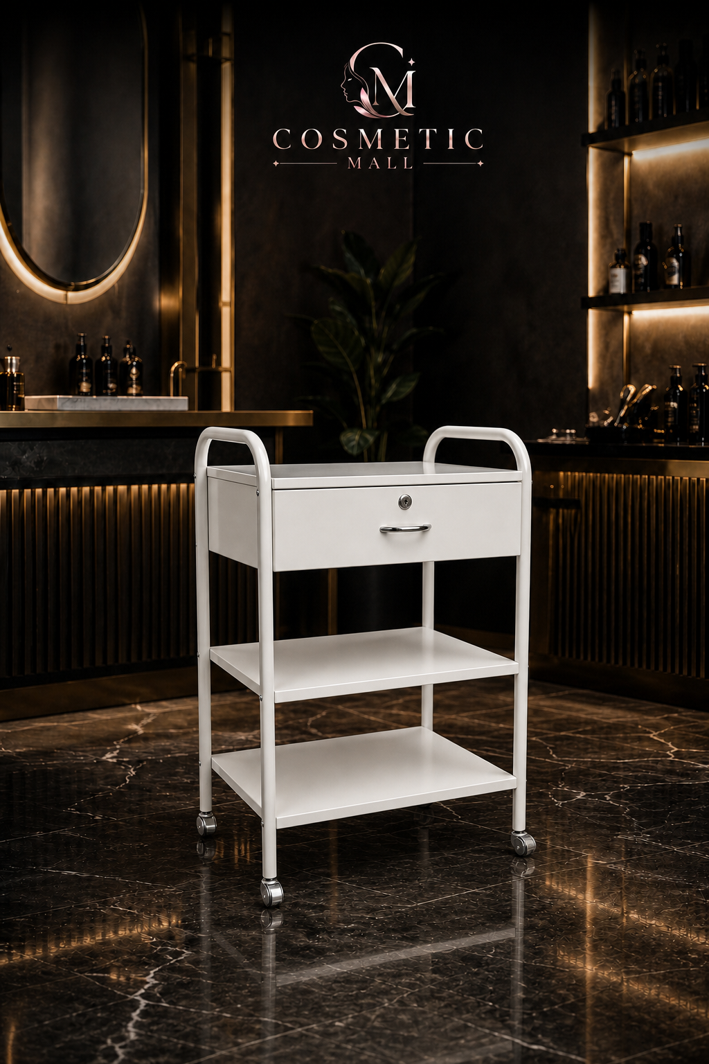 3 Layers Wooden Trolley White with Drawer 86x48x30.5cm