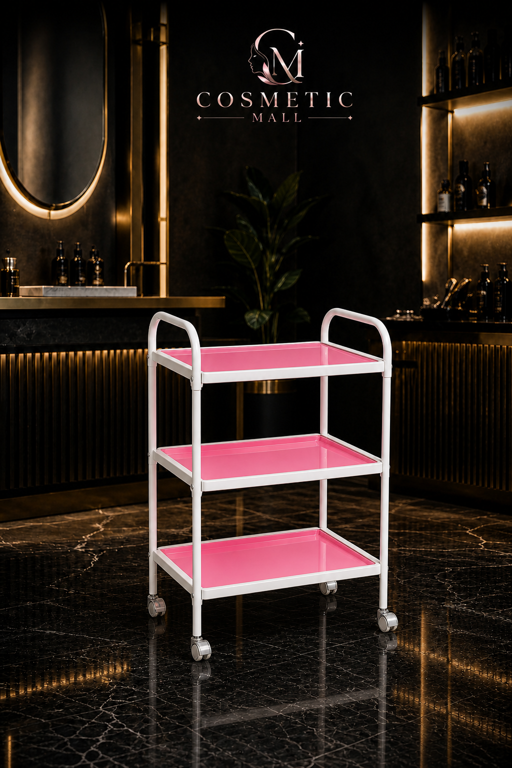 Elite Beauty Glass Trolley Pink