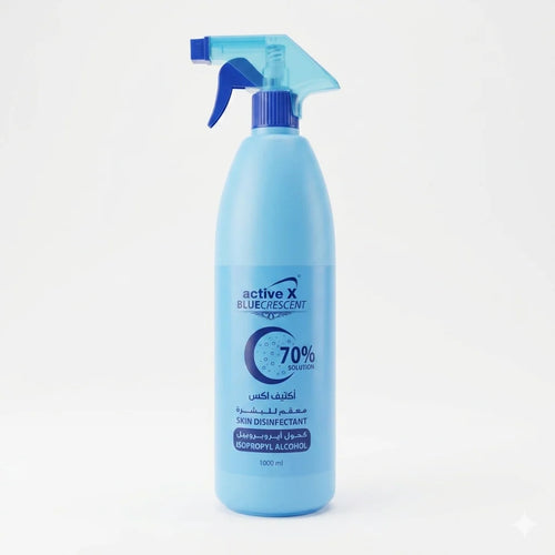 ActiveX Blue Crescent 70% Isopropyl Alcohol Disinfectant Spray 1000ml – Professional Salon, Barber & Beauty Surface Sanitizer with Trigger (Natural / Blue)