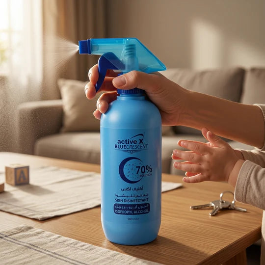 ActiveX Blue Crescent 70% Isopropyl Alcohol Disinfectant Spray 500ml with Trigger – Professional Surface & Equipment Sanitizer for Salons, Barbers, Beauty Clinics & Home Use