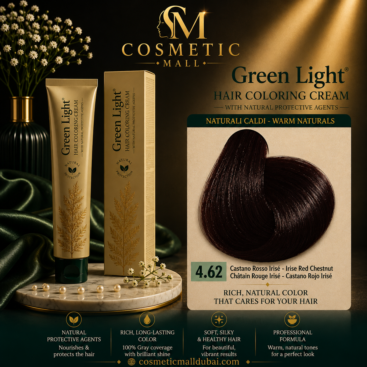 Green Light Hair Coloring Cream 4.62 Irisé Red Chestnut | Professional Permanent Hair Color