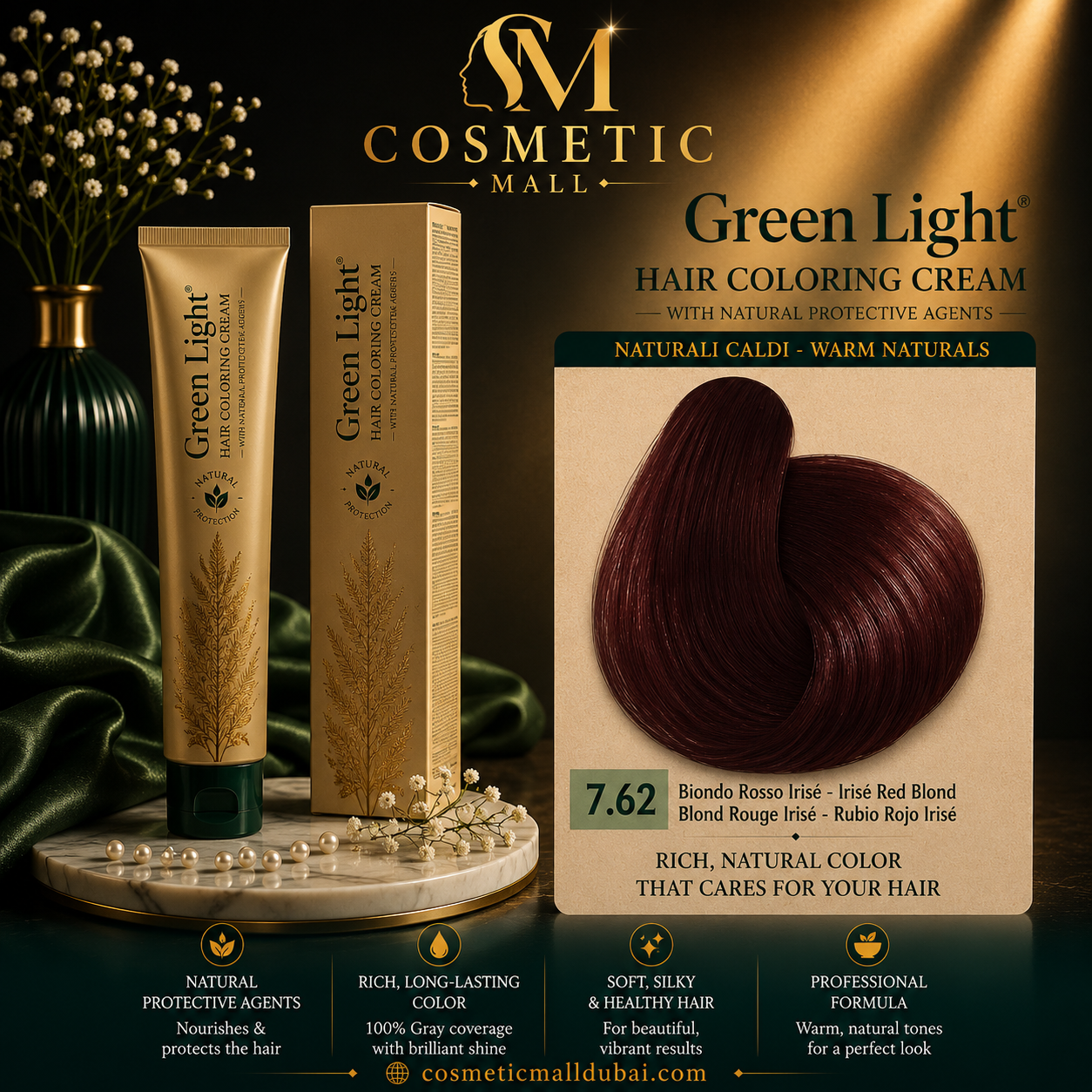 Green Light Hair Coloring Cream 7.62 Irisé Red Blonde | Professional Permanent Hair Color