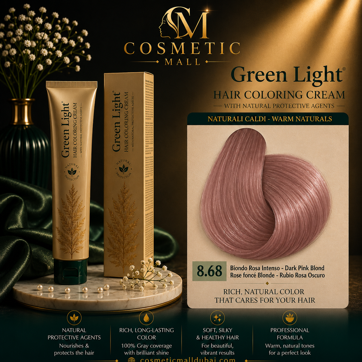 Green Light Hair Coloring Cream 8.68 Dark Pink Blonde | Professional Permanent Hair Color