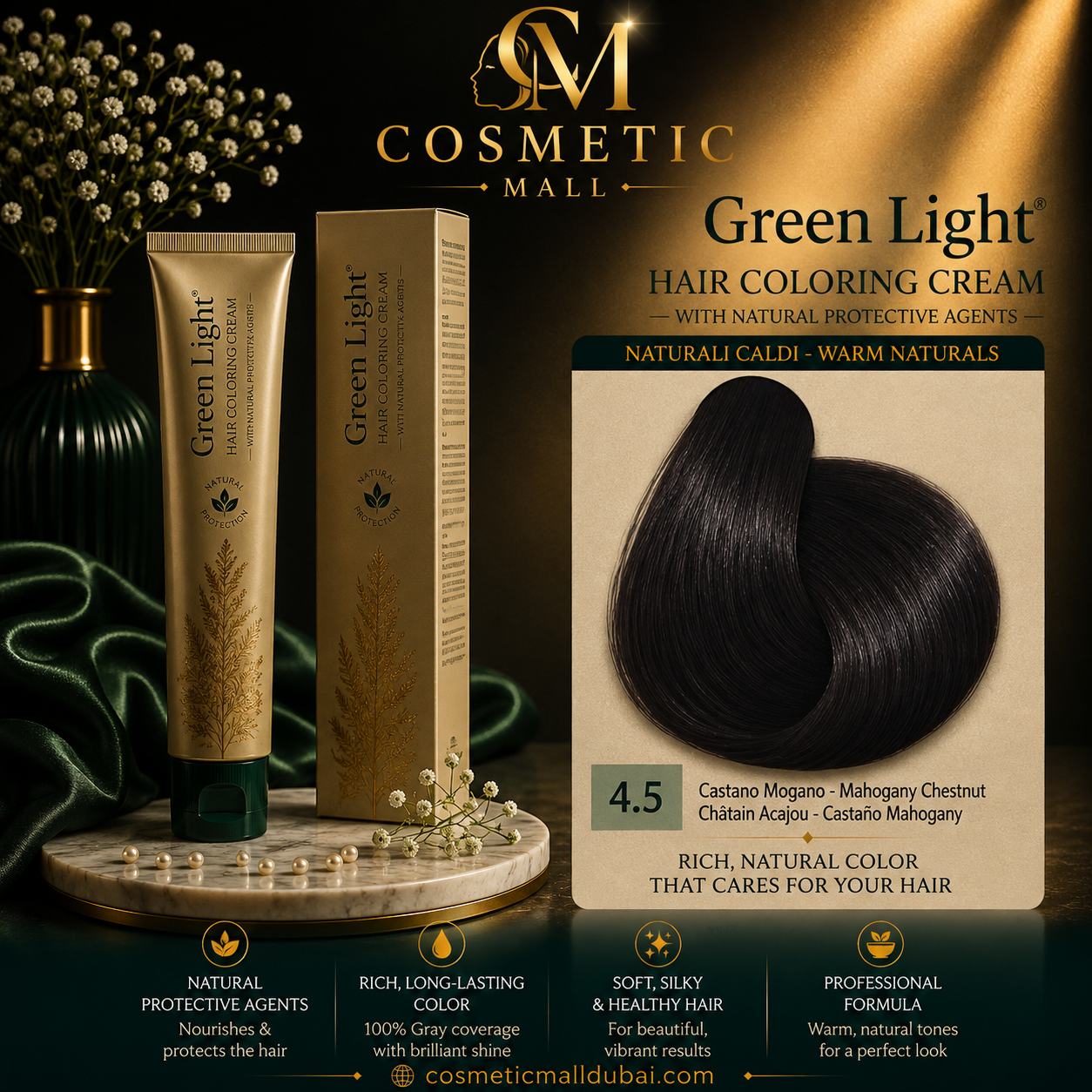 Green Light Hair Coloring Cream 4.5 Mahogany Chestnut | Professional Permanent Hair Color
