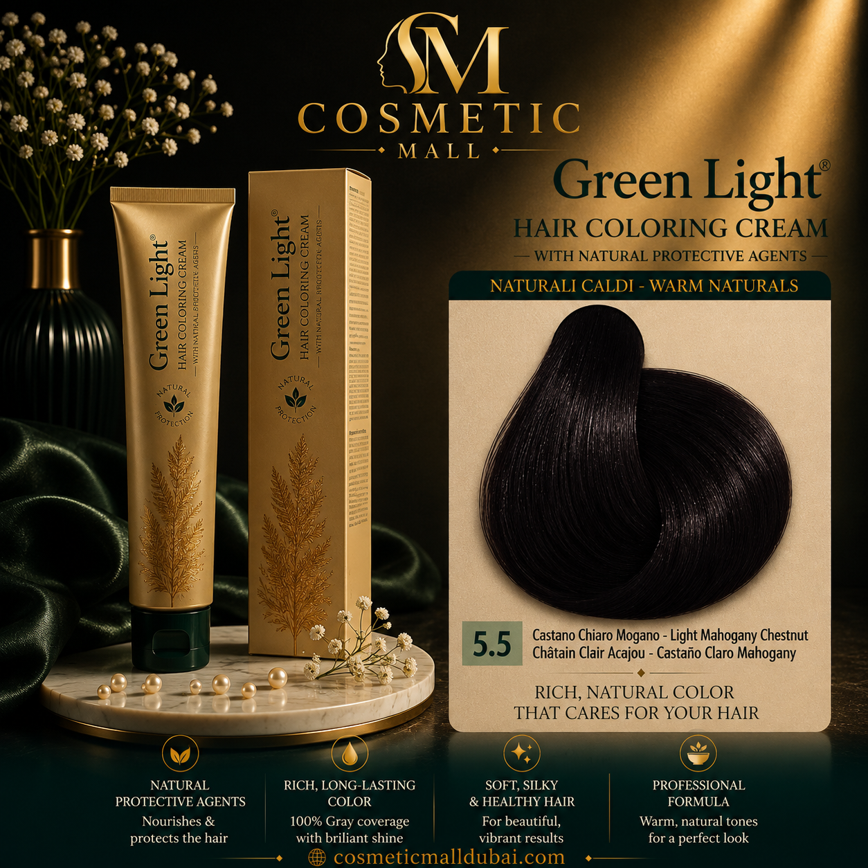 Green Light Hair Coloring Cream 5.5 Light Mahogany Chestnut | Professional Permanent Hair Color