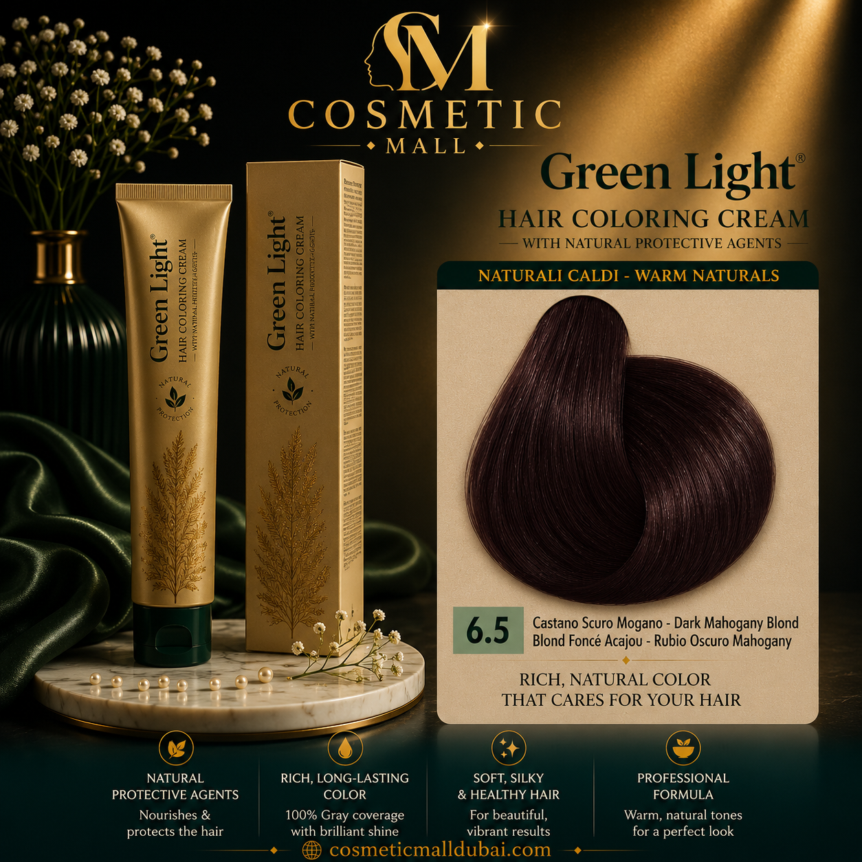 Green Light Hair Coloring Cream 6.5 Dark Mahogany Blonde | Professional Permanent Hair Color