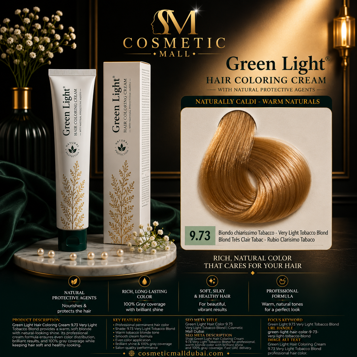 Green Light Hair Coloring Cream 9.73 Very Light Tobacco Blond | Professional Permanent Hair Color