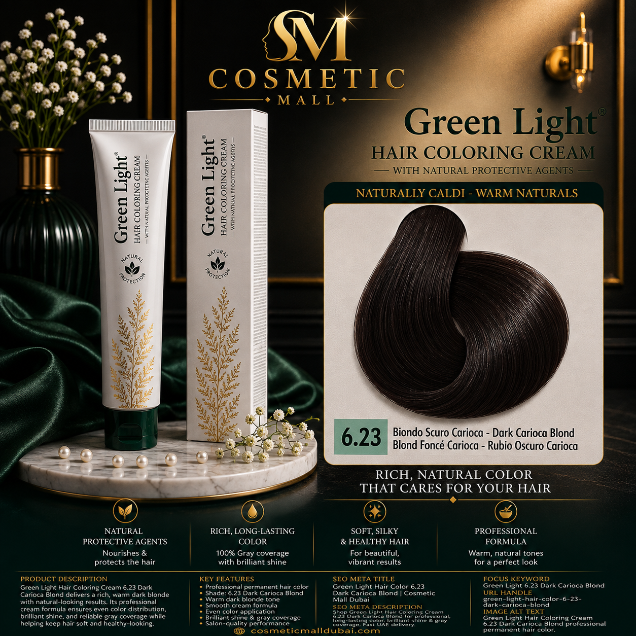 Green Light Hair Coloring Cream 6.23 Dark Carioca Blond | Professional Permanent Hair Color