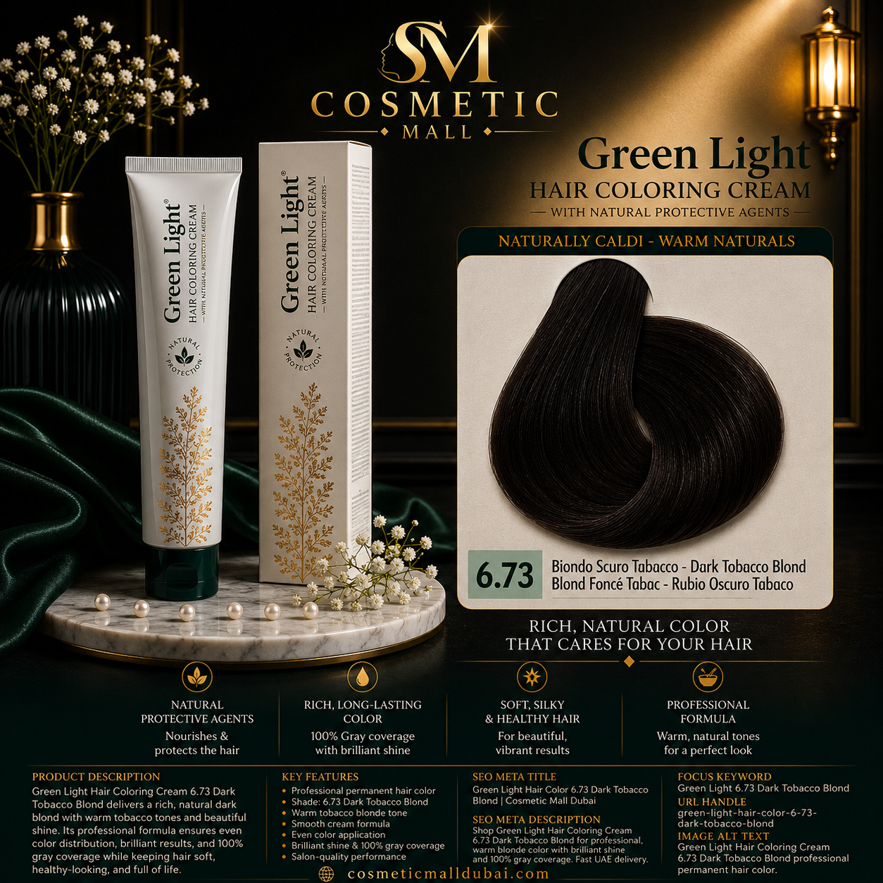 Green Light Hair Coloring Cream 6.73 Dark Tobacco Blond | Professional Permanent Hair Color