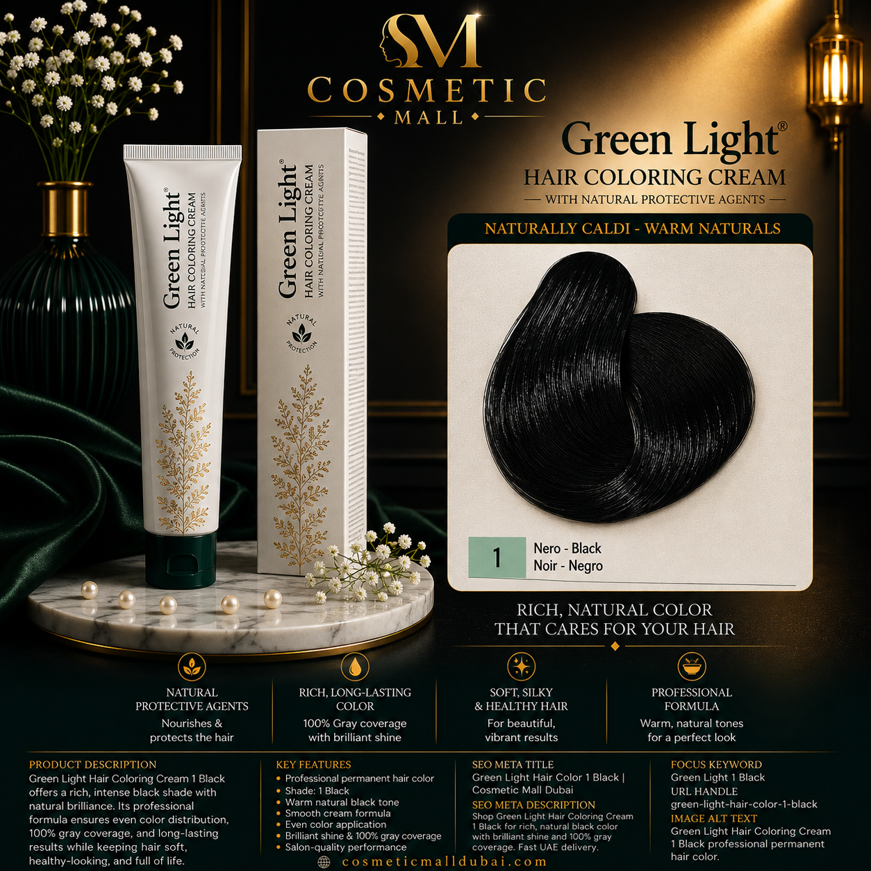Green Light Hair Coloring Cream 1 Black | Professional Permanent Hair Color