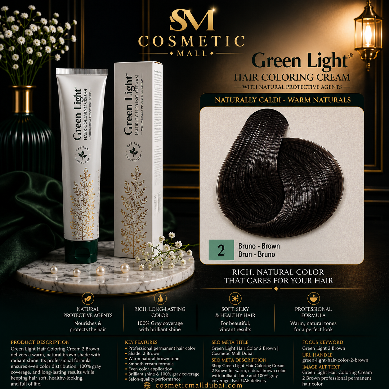 Green Light Hair Coloring Cream 2 Brown | Professional Permanent Hair Color