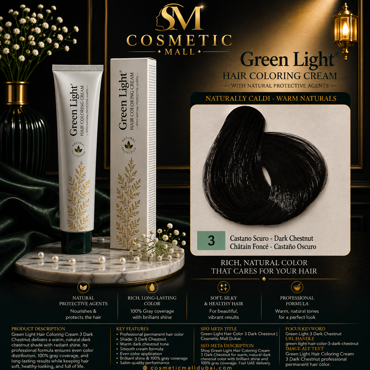 Green Light Hair Coloring Cream 3 Dark Chestnut | Professional Permanent Hair Color