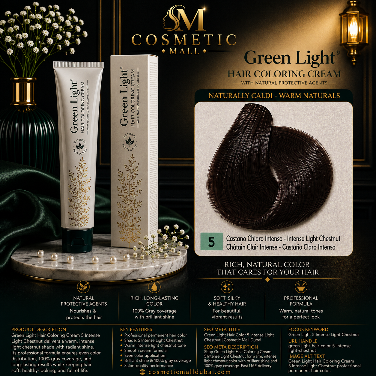 Green Light Hair Coloring Cream 5 Intense Light Chestnut | Professional Permanent Hair Color
