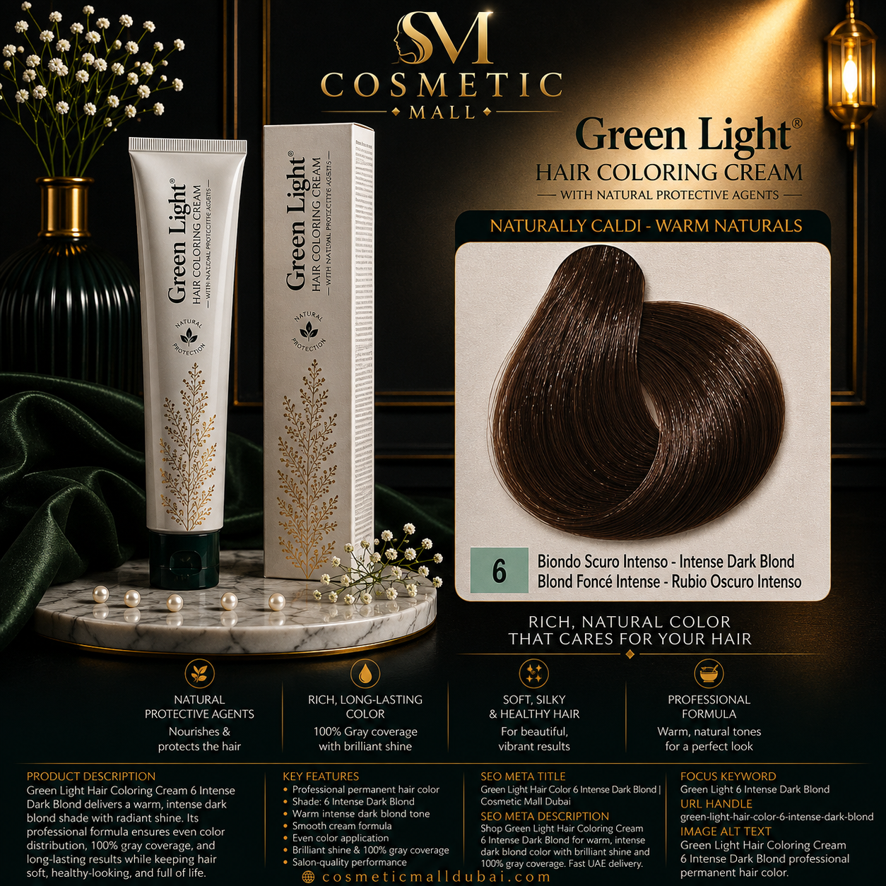 Green Light Hair Coloring Cream 6 Intense Dark Blond | Professional Permanent Hair Color