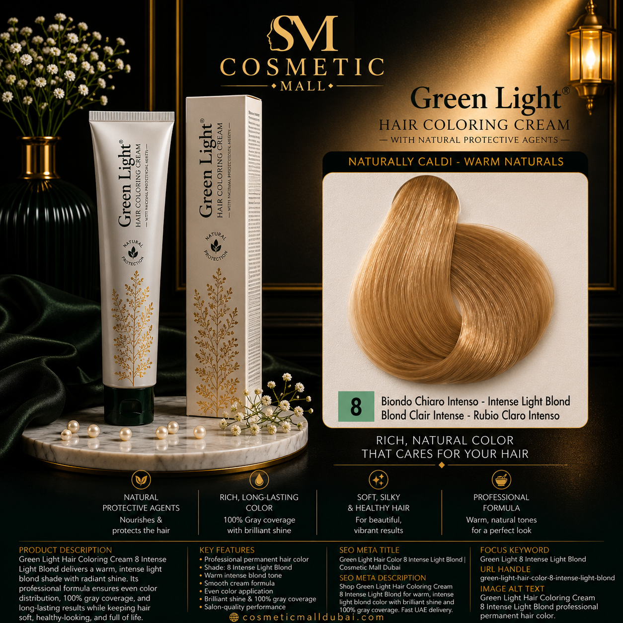 Green Light Hair Coloring Cream 8 Intense Light Blond | Professional Permanent Hair Color
