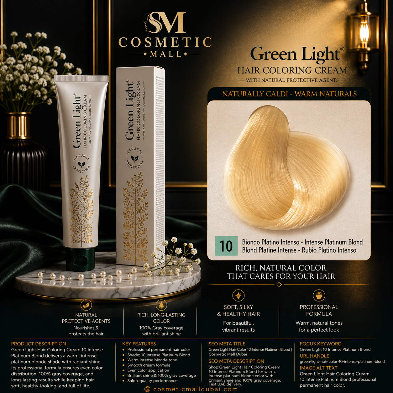 Green Light Hair Coloring Cream 10 Intense Platinum Blond | Professional Permanent Hair Color