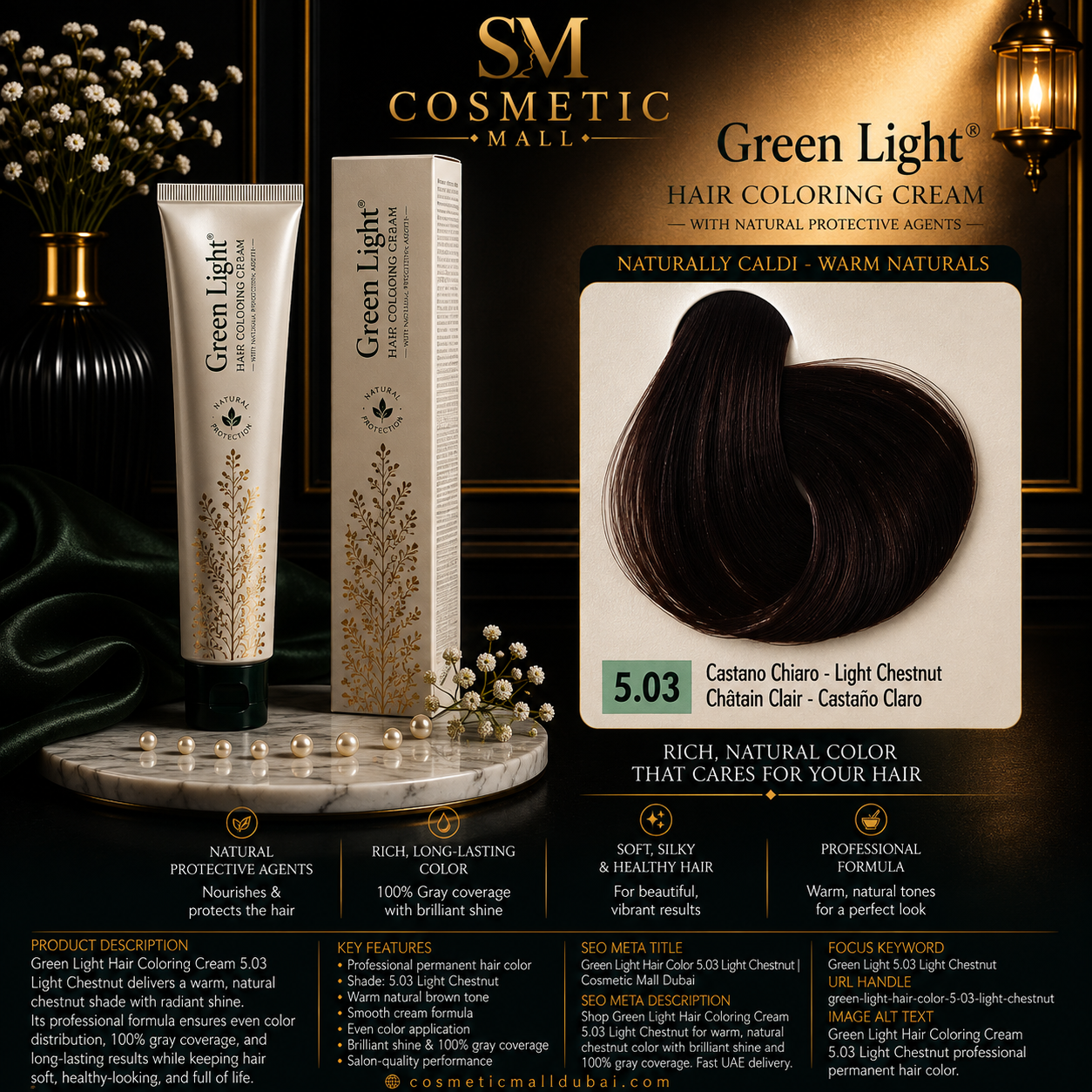 Green Light Hair Coloring Cream 5.03 Light Chestnut | Professional Permanent Hair Color