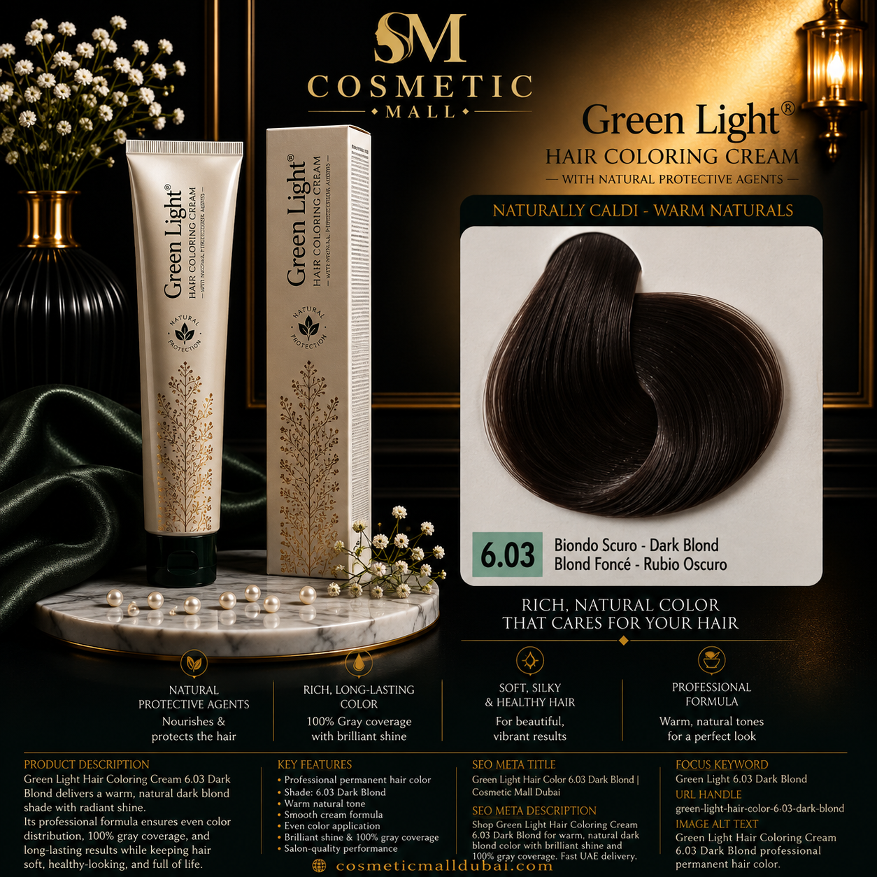 Green Light Hair Coloring Cream 6.03 Dark Blond | Professional Permanent Hair Color