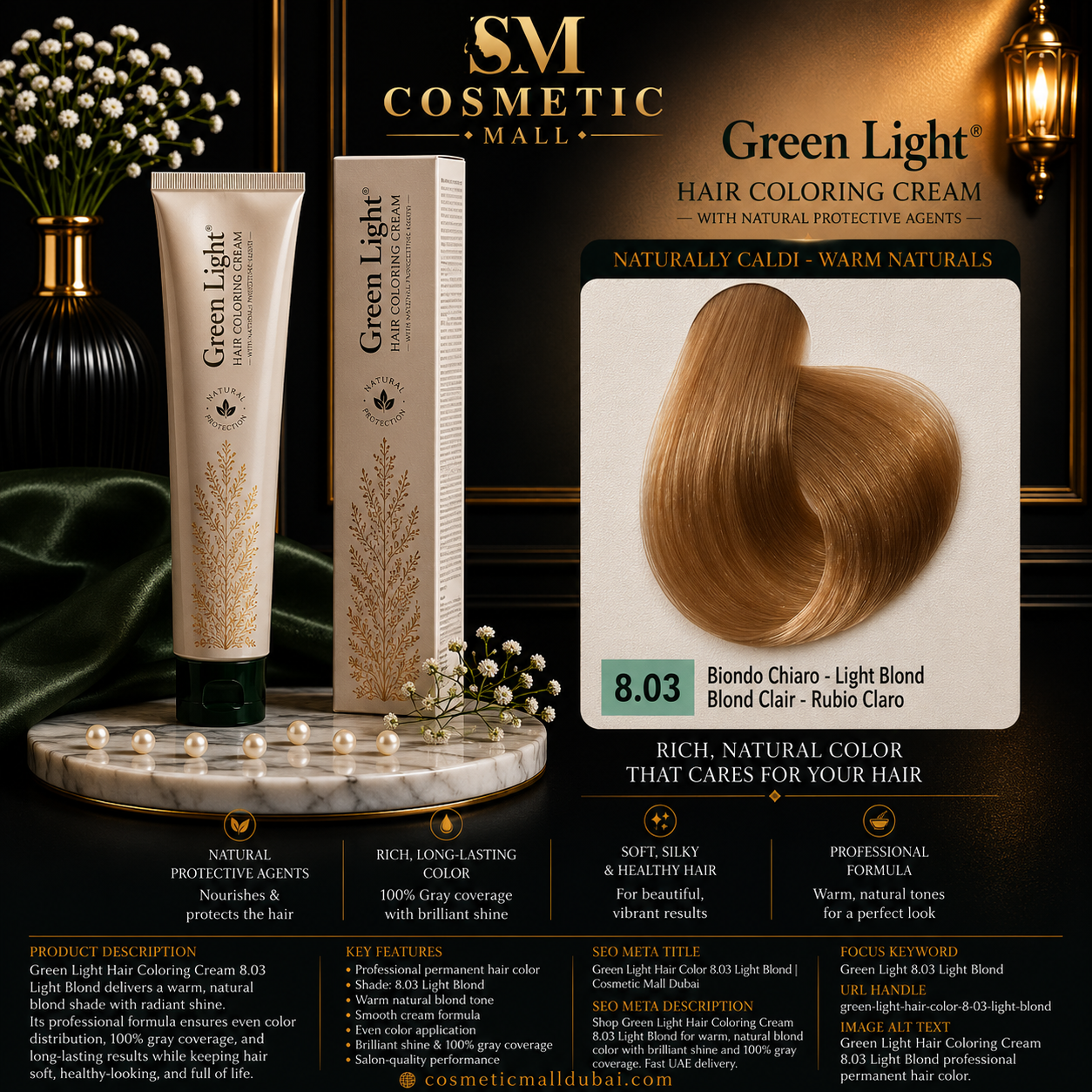 Green Light Hair Coloring Cream 8.03 Light Blond | Professional Permanent Hair Color