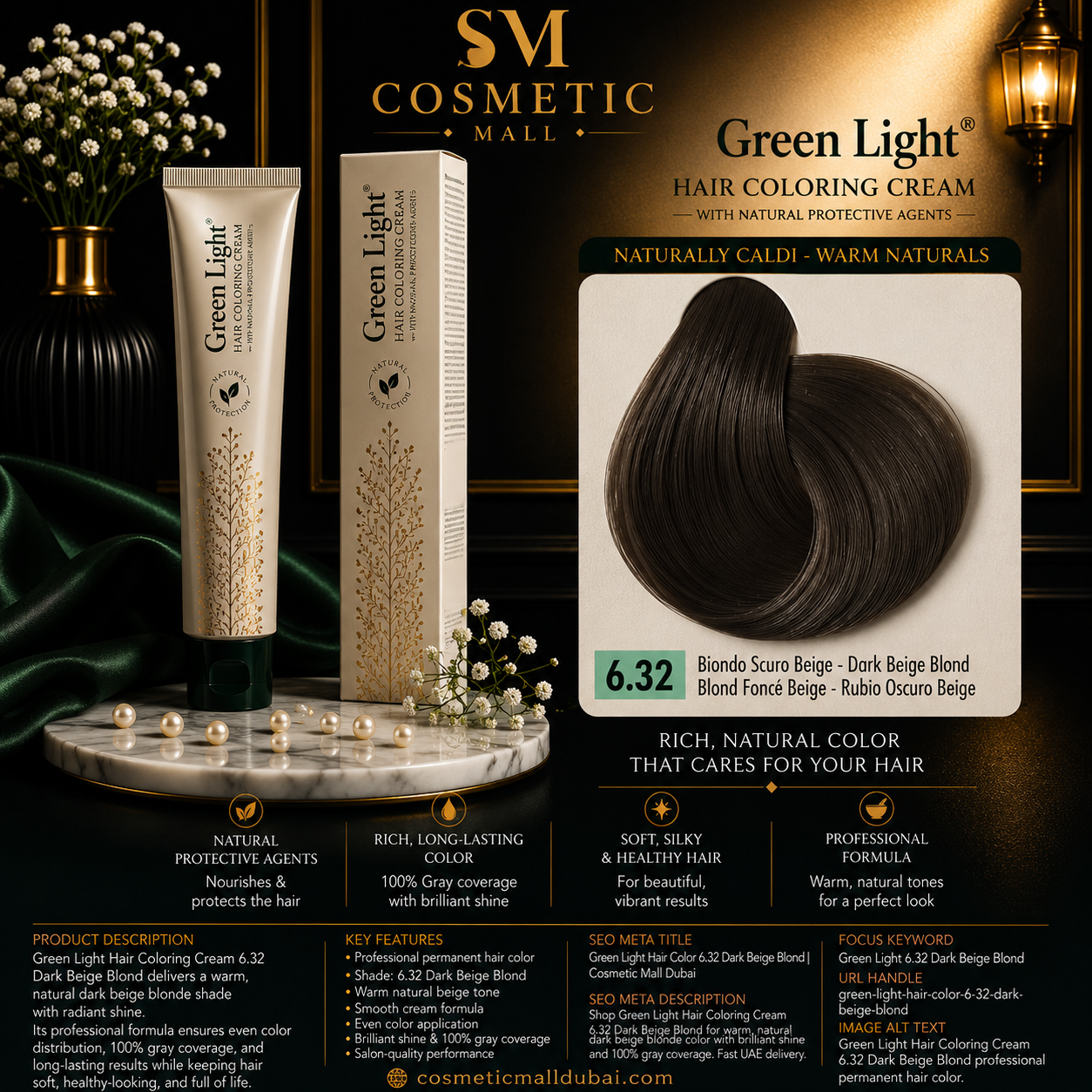 Green Light Hair Coloring Cream 6.32 Dark Beige Blond | Professional Permanent Hair Color