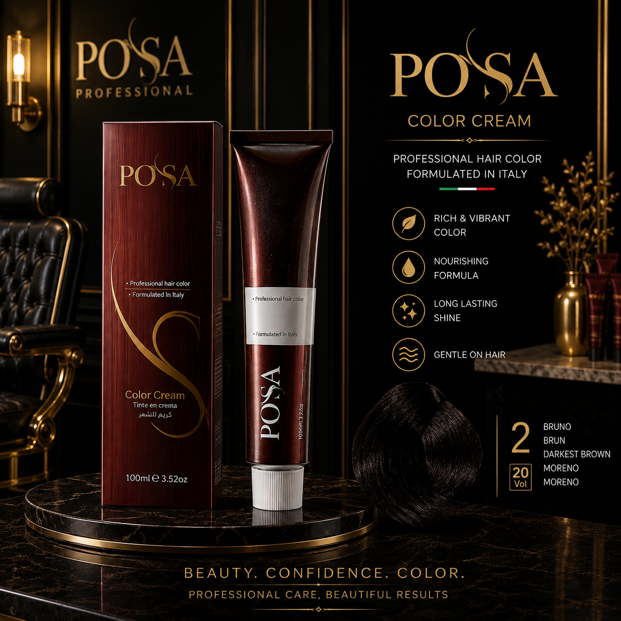 POSA Professional Hair Color Cream 2.0 – Darkest Brown (100ml)
