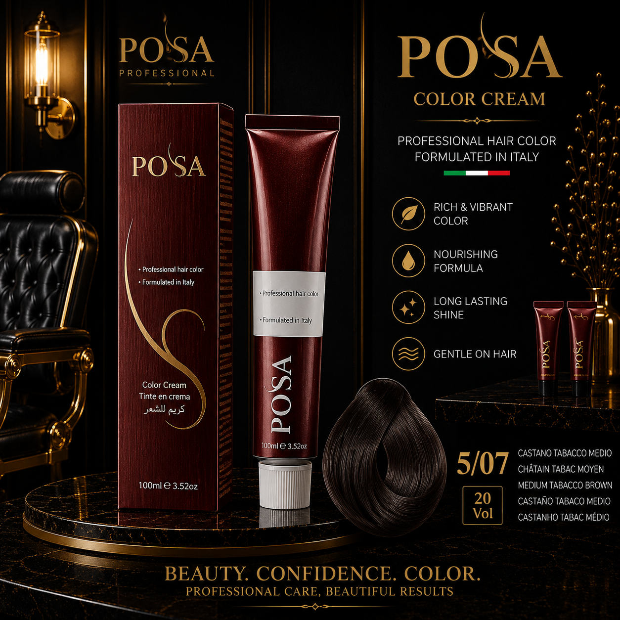 POSA Professional Hair Color Cream 5/07 – Medium Tobacco Brown (100ml)