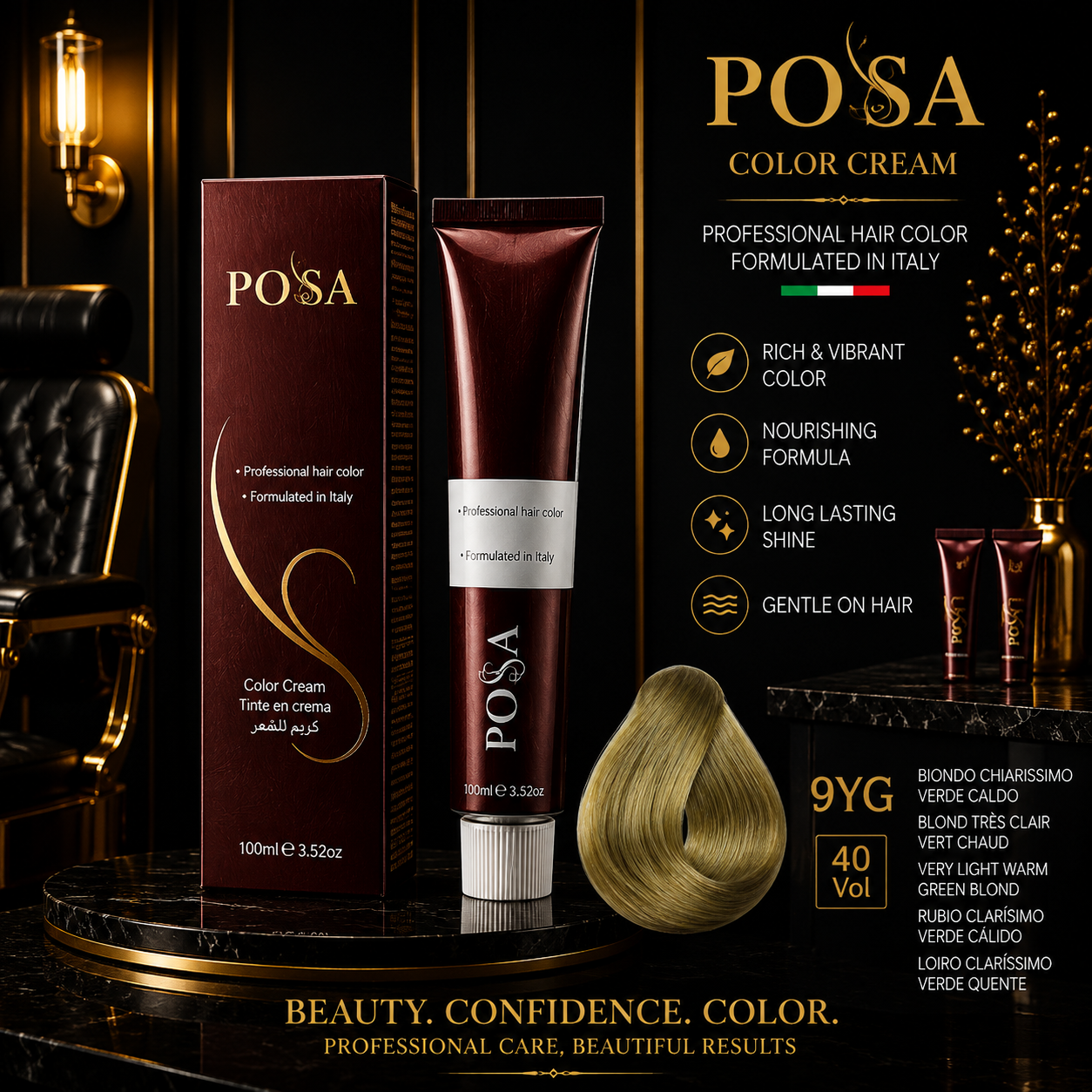 POSA Professional Hair Color Cream 9YG – Very Light Warm Green Blonde (100ml)