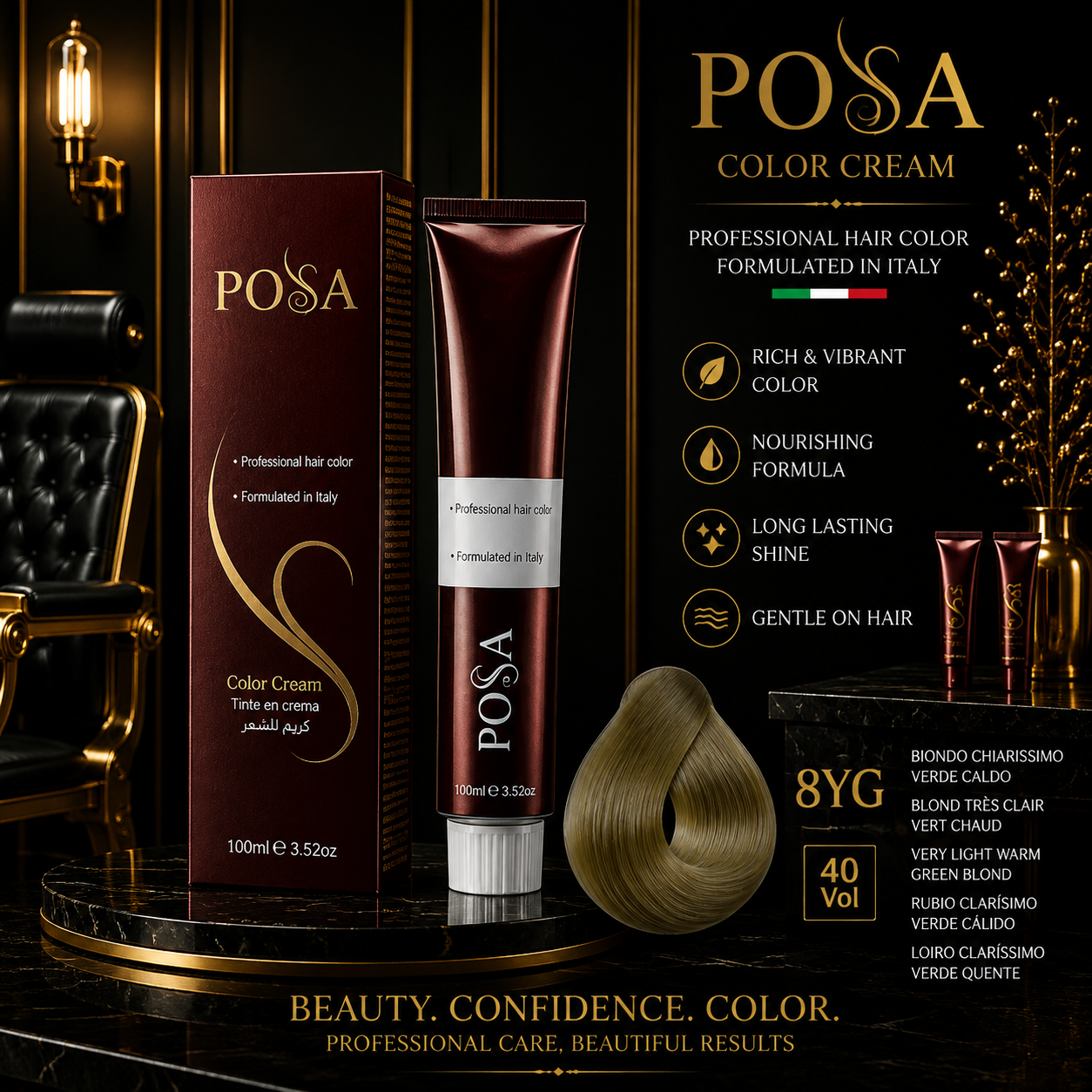 POSA Professional Hair Color Cream 8YG – Light Warm Green Blonde (100ml)