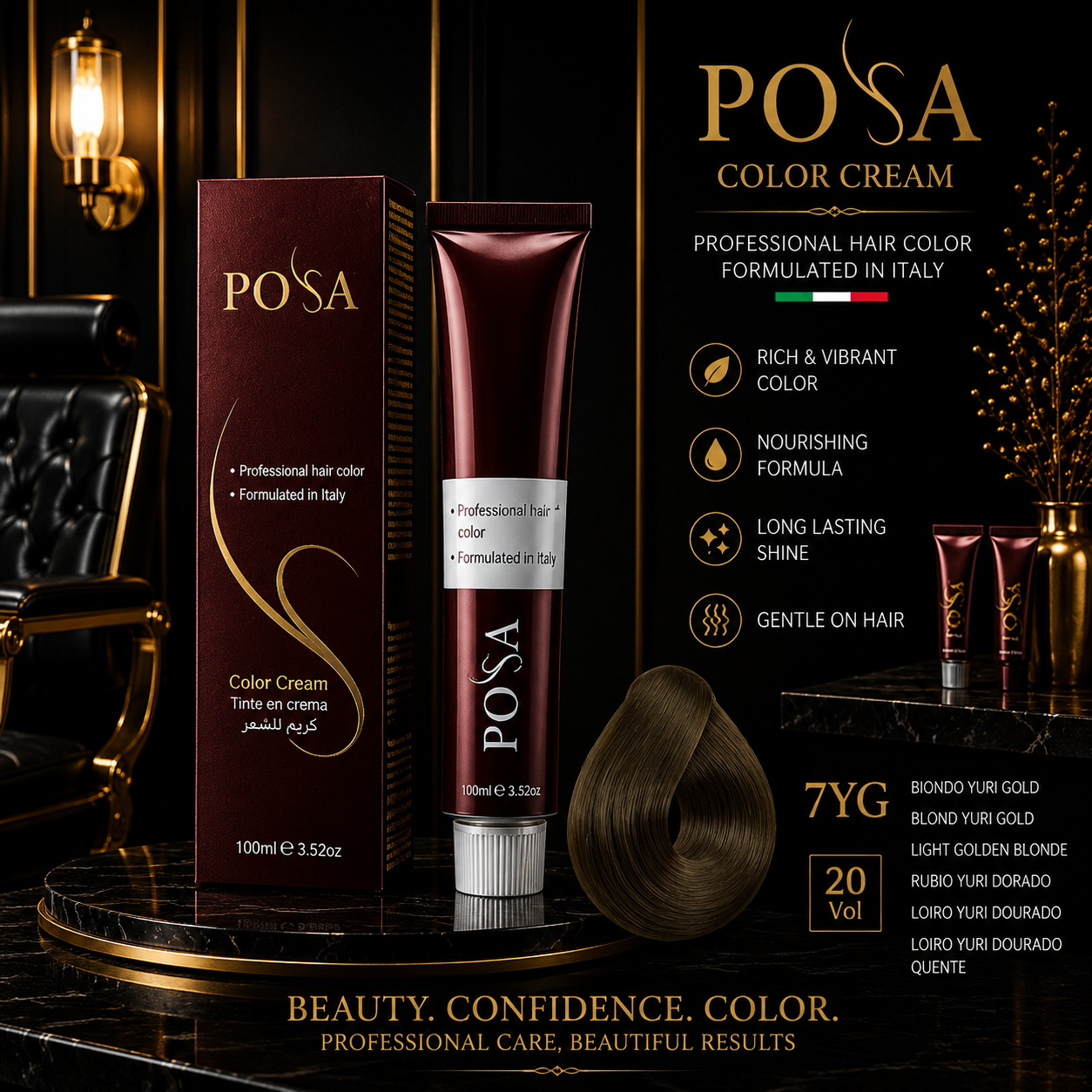 POSA Professional Hair Color Cream 7YG – Warm Green Blonde (100ml)