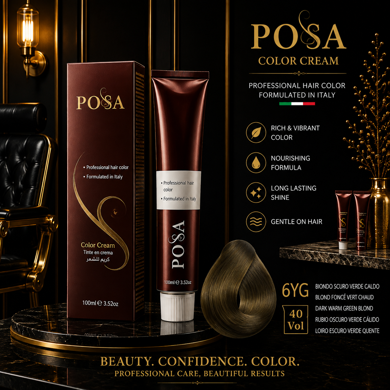 POSA Professional Hair Color Cream 6YG – Dark Warm Green Blonde (100ml)