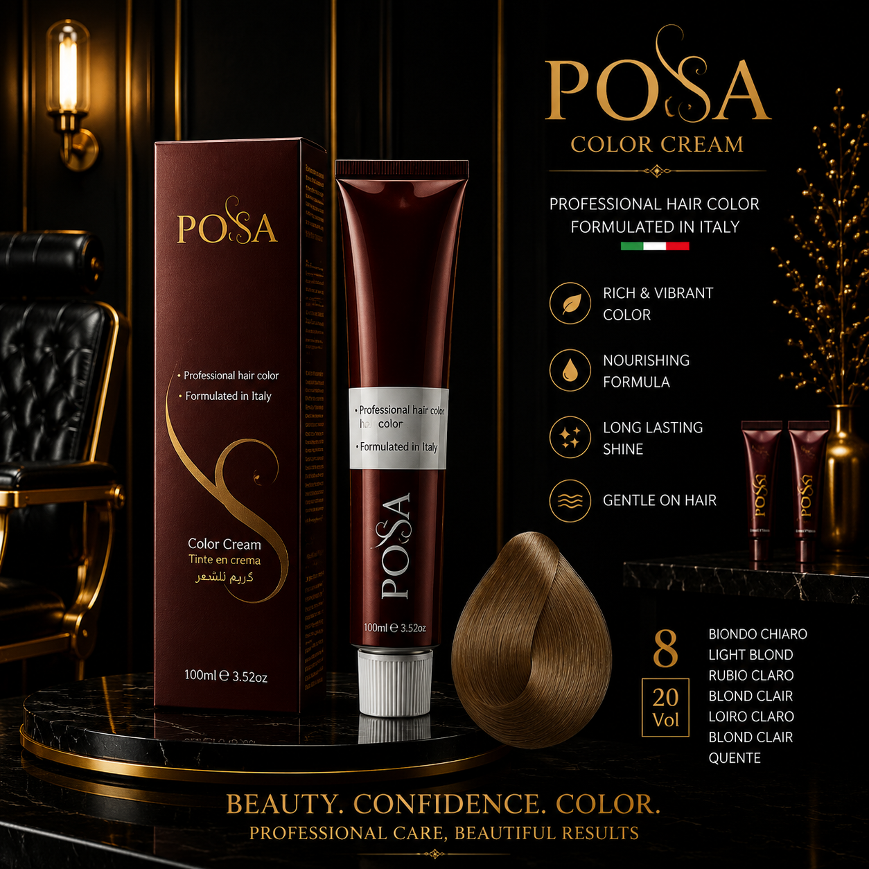 POSA Professional Hair Color Cream 8.0 – Light Blonde (100ml)