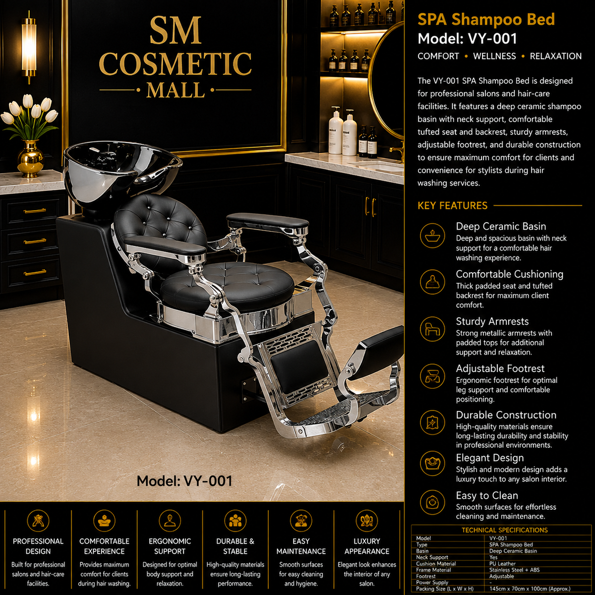 VY-001 Professional SPA Shampoo Bed with Deep Ceramic Basin