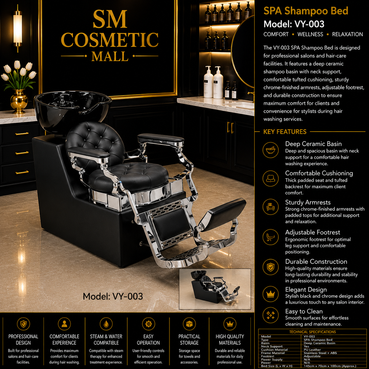 VY-003 Professional SPA Shampoo Bed with Deep Ceramic Basin