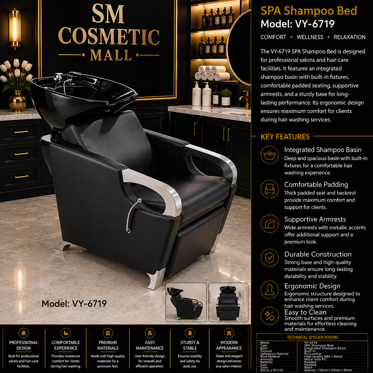 VY-6719 Professional SPA Shampoo Bed with Integrated Shampoo Basin