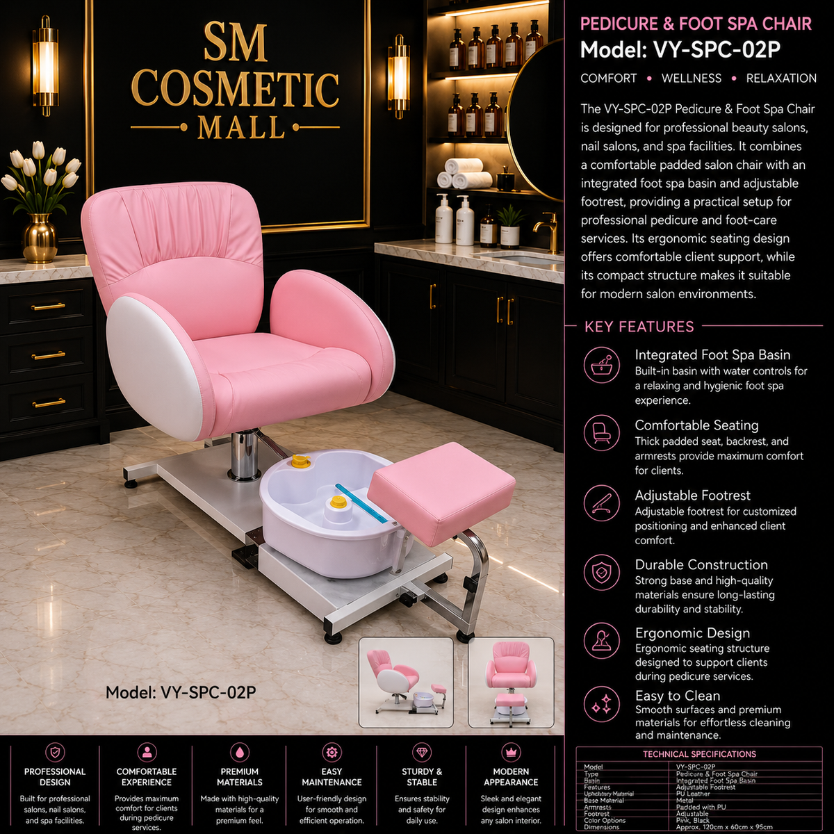 VY-SPC-02P Professional Pedicure & Shampoo Spa Chair