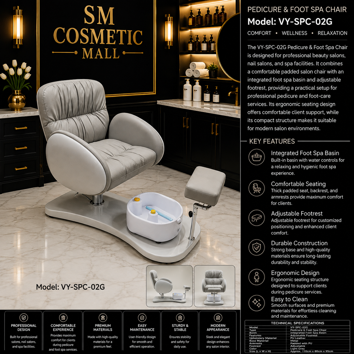 VY-SPC-02G Professional Pedicure & Foot Spa Chair
