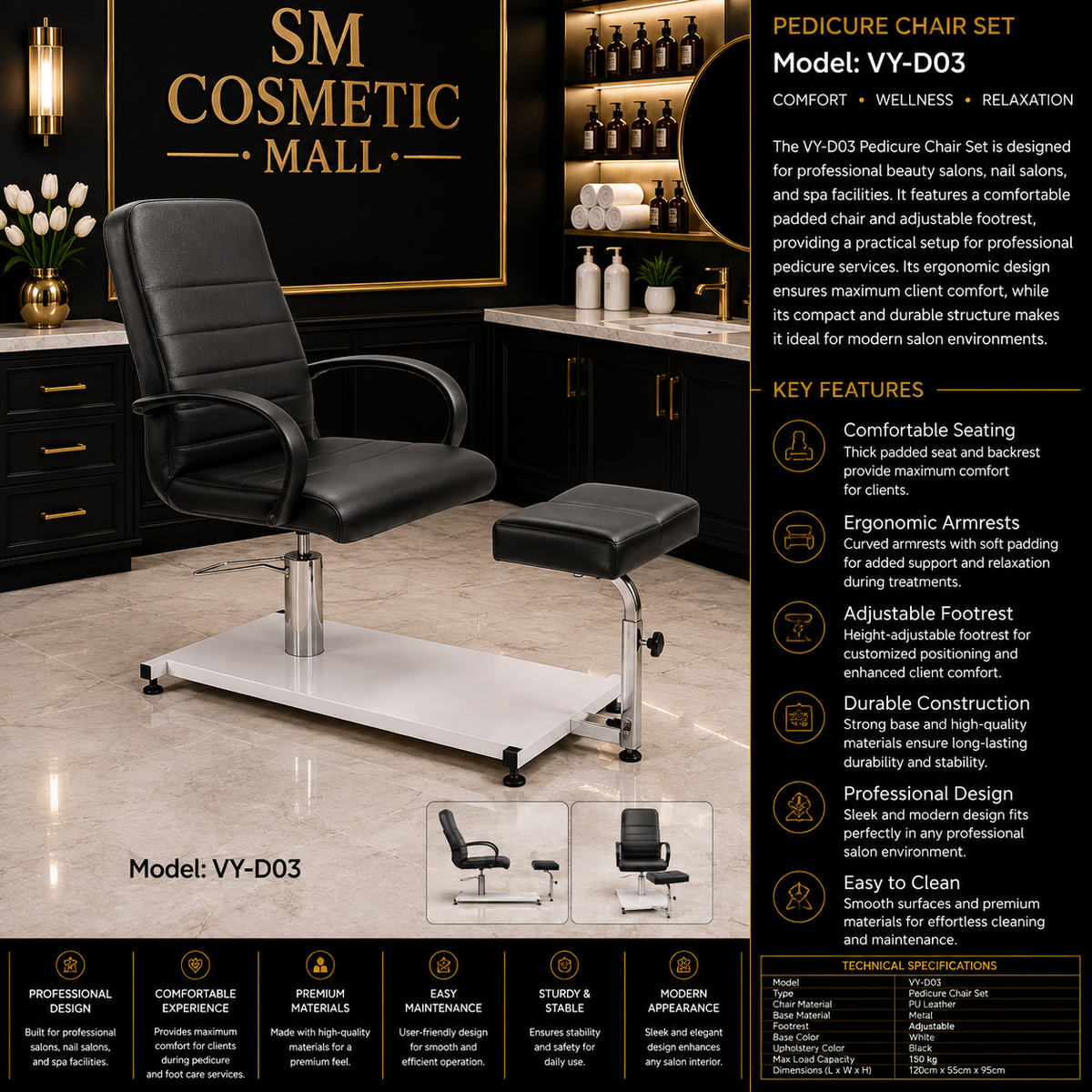 VY-D03 Professional Pedicure Chair Set with Adjustable Footrest