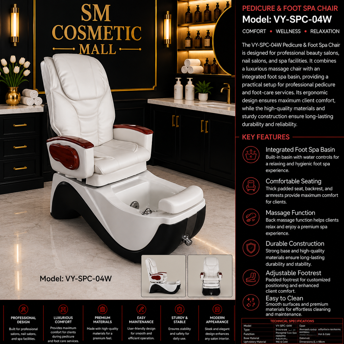 VY-SPC-04W Luxury Professional Pedicure & Foot Spa Chair