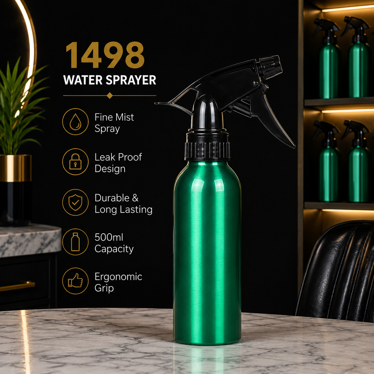 1498 Professional Barber Water Sprayer Bottle – Green Aluminum